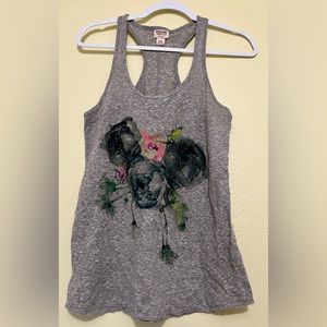 Junior’s Mossimo Supply Co. Grey Graphic Racerback Tank Top, Medium